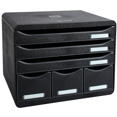 Exacompta Módulo individual con 6 cajones para documentos A4 + y 3 cajones estrechos pero altos para guardar todos los utensilios de oficina, con tope de seguridad y porta etiquetas Exacompta Módulo individual con 6 cajones para documentos A4 + y 3 cajones estrechos pero altos para guardar todos los utensilios de oficina, con tope de seguridad y porta etiquetas