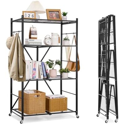 VEVOR Estante de Almacenamiento Plegable de 4 Niveles con Ruedas 91 x 53 x 152 cm Estantería Metálica Móvil Resistente, sin Necesidad de Ensamblaje, Organizador para Garaje, Cocina, Sótano, Negro VEVOR Estante de Almacenamiento Plegable de 4 Niveles con Ruedas 91 x 53 x 152 cm Estantería Metálica Móvil Resistente, sin Necesidad de Ensamblaje, Organizador para Garaje, Cocina, Sótano, Negro