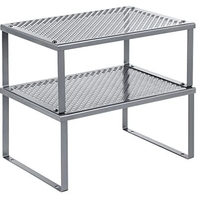 SONGMICS Especiero, Juego de 2 Estantes Metálicos, Apilable, Ampliable Organizador para Armarios, para Mostradores, Elevador de Estantes, para Cocina, Plata, Colección BEQUE SONGMICS Especiero, Juego de 2 Estantes Metálicos, Apilable, Ampliable Organizador para Armarios, para Mostradores, Elevador de Estantes, para Cocina, Plata, Colección BEQUE