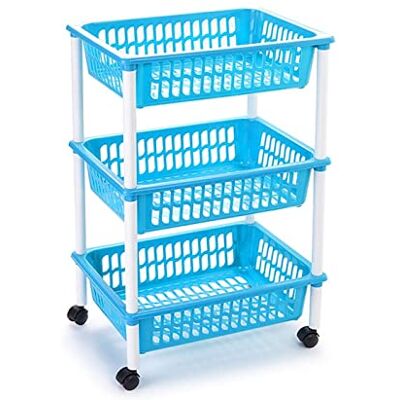 AC Carrito verdulero Modelo PLFT de plástico con 3 Niveles y Ruedas, cestas apilables portaobjetos, Frutas, Verduras, Cocina, baño (Azul 61 x 40 x 30 cm) AC Carrito verdulero Modelo PLFT de plástico con 3 Niveles y Ruedas, cestas apilables portaobjetos, Frutas, Verduras, Cocina, baño (Azul 61 x 40 x 30 cm)