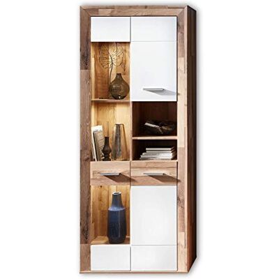 Stella Trading Texas Vitrina en Aspecto de Roble Yaki, Color Blanco Mate, Moderna Vitrina de Cristal con iluminación LED, 81 x 202 x 38 cm Stella Trading Texas Vitrina en Aspecto de Roble Yaki, Color Blanco Mate, Moderna Vitrina de Cristal con iluminación LED, 81 x 202 x 38 cm