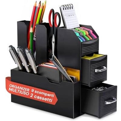 Avilia Organizador de escritorio con 9 compartimentos y 2 cajones – Almacenamiento multiusos para oficina y casa – Caja para bolígrafos, accesorios, documentos – Diseño elegante y ahorra espacio Avilia Organizador de escritorio con 9 compartimentos y 2 cajones – Almacenamiento multiusos para oficina y casa – Caja para bolígrafos, accesorios, documentos – Diseño elegante y ahorra espacio