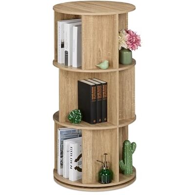 Relaxdays Estantería Giratoria, 15 Compartimentos, 104x50cm, Efecto Madera, Estante para Libros y DVD, Librería, Natural Relaxdays Estantería Giratoria, 15 Compartimentos, 104x50cm, Efecto Madera, Estante para Libros y DVD, Librería, Natural