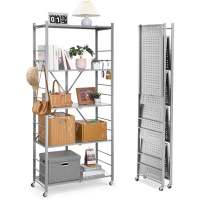 VEVOR Estante de Almacenamiento Plegable de 5 Niveles con Ruedas 81 x 36 x 183 cm Estantería Metálica Móvil Resistente, sin Necesidad de Ensamblaje, Organizador para Garaje, Cocina, Sótano, Gris VEVOR Estante de Almacenamiento Plegable de 5 Niveles con Ruedas 81 x 36 x 183 cm Estantería Metálica Móvil Resistente, sin Necesidad de Ensamblaje, Organizador para Garaje, Cocina, Sótano, Gris