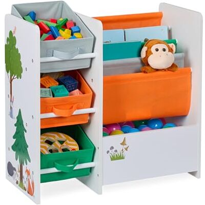 Relaxdays Estantería Infantil 3 Cajas, 4 Bolsas y 1 Compartimento, Librería Niños, 64x64x30cm, Diseño Bosque, Multicolor Relaxdays Estantería Infantil 3 Cajas, 4 Bolsas y 1 Compartimento, Librería Niños, 64x64x30cm, Diseño Bosque, Multicolor