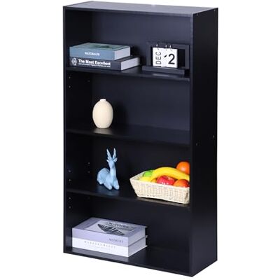 Relaxdays Estantería de 4 Compartimentos Regulables, 108x60x24 cm, para Libros, Color Negro Relaxdays Estantería de 4 Compartimentos Regulables, 108x60x24 cm, para Libros, Color Negro