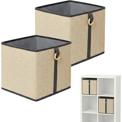 Relaxdays , Juego de 2 cestas de bambú y Tela para estantería y baño con asa, 30 x 30 x 30 cm, Natural/Negro Relaxdays , Juego de 2 cestas de bambú y Tela para estantería y baño con asa, 30 x 30 x 30 cm, Natural/Negro