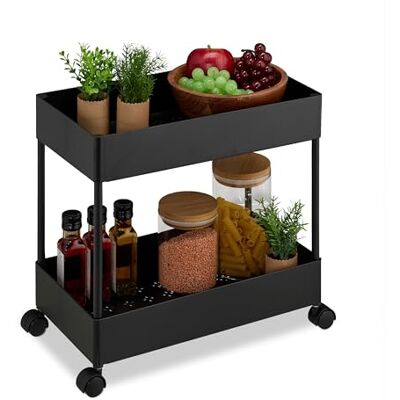 Relaxdays Carrito Auxiliar Ruedas, Carro Cocina 2 Niveles, Camarera, Verdulero, Baño y Oficina, 38x39,5x21,5 cm, Negro Relaxdays Carrito Auxiliar Ruedas, Carro Cocina 2 Niveles, Camarera, Verdulero, Baño y Oficina, 38x39,5x21,5 cm, Negro