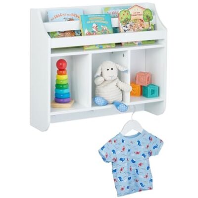 Relaxdays Estantería Infantil de Pared, Librería Niños 5 Estantes, 3 Perchas, 51,5x60x17,5 cm, Mueble Juguetes, Blanco Relaxdays Estantería Infantil de Pared, Librería Niños 5 Estantes, 3 Perchas, 51,5x60x17,5 cm, Mueble Juguetes, Blanco