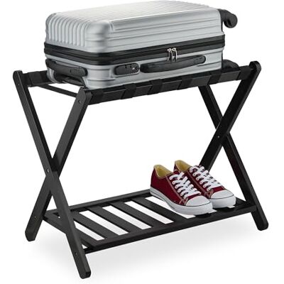 Relaxdays Soporte para Maletas, Plegable, 56 x 68,5 x 41,5 cm, Portamaletas para Hotel con Balda, Reposamaletas, Negro Relaxdays Soporte para Maletas, Plegable, 56 x 68,5 x 41,5 cm, Portamaletas para Hotel con Balda, Reposamaletas, Negro