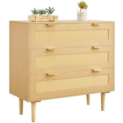 VEVOR Cómoda de Ratán con 3 Cajones, Tiradores y Patas Metálicas, Amplio Espacio de Almacenamiento, Mueble Moderno para Dormitorio, Salón o Recibidor, 800 x 350 x 770 mm, Color Madera Natural VEVOR Cómoda de Ratán con 3 Cajones, Tiradores y Patas Metálicas, Amplio Espacio de Almacenamiento, Mueble Moderno para Dormitorio, Salón o Recibidor, 800 x 350 x 770 mm, Color Madera Natural