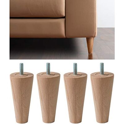 Set de Pies de Madera IPEA - Forma Cónica - 12cm - Para Sofás, Camas Set de Pies de Madera IPEA - Forma Cónica - 12cm - Para Sofás, Camas