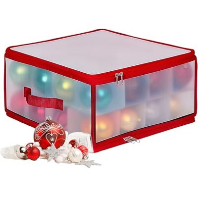 Relaxdays Caja organizadora para Bolas navideñas , 32 Bolas, 18 x 36 x 36 cm, plástico, cartón, Transparente/roja Relaxdays Caja organizadora para Bolas navideñas , 32 Bolas, 18 x 36 x 36 cm, plástico, cartón, Transparente/roja