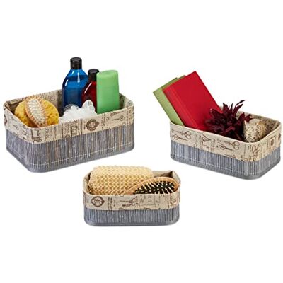 Relaxdays Set 3 Cestas de Almacenaje, Cajas Organizadoras Bambú, Cajitas Baño o Pañuelos, Funda de Tela, Gris y Beige Relaxdays Set 3 Cestas de Almacenaje, Cajas Organizadoras Bambú, Cajitas Baño o Pañuelos, Funda de Tela, Gris y Beige