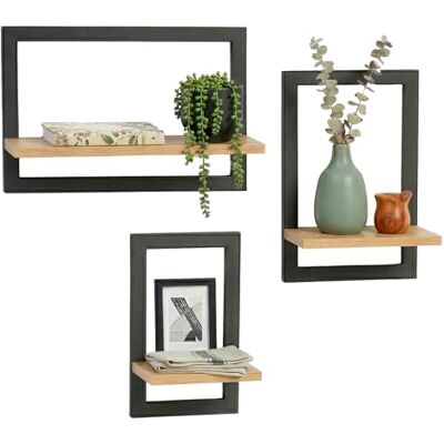 Relaxdays Estantería de Pared, Juego de 3 Unidades, Metal y MDF, 3 tamaños, Estante Flotante para Marcos de Fotos y decoración, salón, Color Natural/Negro Relaxdays Estantería de Pared, Juego de 3 Unidades, Metal y MDF, 3 tamaños, Estante Flotante para Marcos de Fotos y decoración, salón, Color Natural/Negro