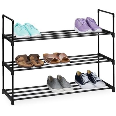 Relaxdays Estantería para Zapatos , 3 Niveles, Sistema encajable, 55 x 92 x 30 cm, Estructura de Metal y plástico, Negro Relaxdays Estantería para Zapatos , 3 Niveles, Sistema encajable, 55 x 92 x 30 cm, Estructura de Metal y plástico, Negro
