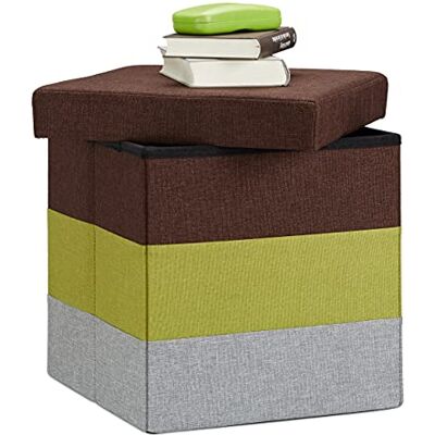 Relaxdays Baúl Almacenaje Pequeño y Plegable, Lino, Marrón-Verde-Gris, 38 x 38 x 38 cm Relaxdays Baúl Almacenaje Pequeño y Plegable, Lino, Marrón-Verde-Gris, 38 x 38 x 38 cm