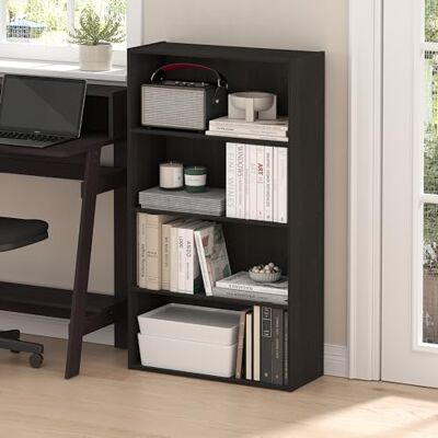 Furinno PASIR Estantería de 4 niveles, Negro Espresso 23.9 x 59.9 x 105.9 cm, biblioteca con estantes abiertos, para sala de estar, dormitorio, oficina en casa Furinno PASIR Estantería de 4 niveles, Negro Espresso 23.9 x 59.9 x 105.9 cm, biblioteca con estantes abiertos, para sala de estar, dormitorio, oficina en casa