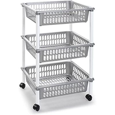AC Carrito verdulero Modelo PLFT de plástico con 3 Niveles y Ruedas, cestas apilables portaobjetos, Frutas, Verduras, Cocina, baño (Plata 61 x 40 x 30 cm) AC Carrito verdulero Modelo PLFT de plástico con 3 Niveles y Ruedas, cestas apilables portaobjetos, Frutas, Verduras, Cocina, baño (Plata 61 x 40 x 30 cm)
