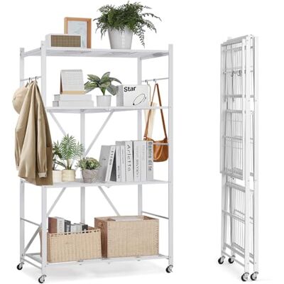 VEVOR Estante de Almacenamiento Plegable de 4 Niveles con Ruedas 91 x 53 x 152 cm Estantería Metálica Móvil Resistente, sin Necesidad de Ensamblaje, Organizador para Garaje, Cocina, Sótano, Blanco VEVOR Estante de Almacenamiento Plegable de 4 Niveles con Ruedas 91 x 53 x 152 cm Estantería Metálica Móvil Resistente, sin Necesidad de Ensamblaje, Organizador para Garaje, Cocina, Sótano, Blanco