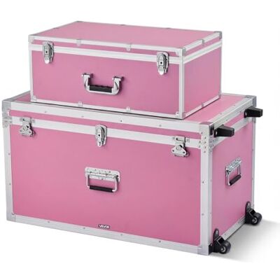 VEVOR Cajas de Transporte y Almacenamiento Juego de 2 Piezas, Grande 816 x 452 x 460 mm con Ruedas, Pequeña 600 x 350 x 242 mm, Maletín de Madera con Asas Metálicas Cerradura, para Viajes Equipo, Rosa VEVOR Cajas de Transporte y Almacenamiento Juego de 2 Piezas, Grande 816 x 452 x 460 mm con Ruedas, Pequeña 600 x 350 x 242 mm, Maletín de Madera con Asas Metálicas Cerradura, para Viajes Equipo, Rosa