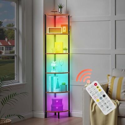 VEVOR Estante de Esquina 6 Niveles con Luz LED 28,5x28,5x171,5 cm Estantería de Esquina con Marco de Metal Estantes de Madera Librería de Almacenamiento para Dormitorio, Sala de Estar, Oficina VEVOR Estante de Esquina 6 Niveles con Luz LED 28,5x28,5x171,5 cm Estantería de Esquina con Marco de Metal Estantes de Madera Librería de Almacenamiento para Dormitorio, Sala de Estar, Oficina