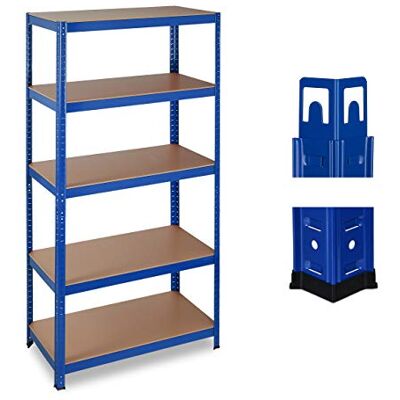 Relaxdays Estantería de carga pesada, 875 kg, Cinco estantes, Sistema de ensamblaje, 180x90x45 cm, Acero & MDF, Azul Relaxdays Estantería de carga pesada, 875 kg, Cinco estantes, Sistema de ensamblaje, 180x90x45 cm, Acero & MDF, Azul