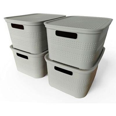 Ecoplast Juego de 4 recipientes multiusos gris claro mediano con tapa y separador – Caja organizadora que ahorra espacio para armarios, salas de estar y oficinas Ecoplast Juego de 4 recipientes multiusos gris claro mediano con tapa y separador – Caja organizadora que ahorra espacio para armarios, salas de estar y oficinas