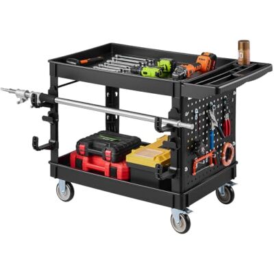 VEVOR Carro de Servicio Capacidad de 250 kg 2 Niveles con Panel Perforado, Estantes de PP, Carro Utilitario de Herramientas con Ruedas, Bloqueo, Bandeja, Carrito para Garaje, Oficina, Almacén y Patio VEVOR Carro de Servicio Capacidad de 250 kg 2 Niveles con Panel Perforado, Estantes de PP, Carro Utilitario de Herramientas con Ruedas, Bloqueo, Bandeja, Carrito para Garaje, Oficina, Almacén y Patio