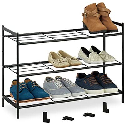 Relaxdays Zapatero Extensible Metal, Mueble Organizador Zapato, 3 Baldas, 9 Pares, Pasillo, Entrada, 50x70x26 cm, Negro Relaxdays Zapatero Extensible Metal, Mueble Organizador Zapato, 3 Baldas, 9 Pares, Pasillo, Entrada, 50x70x26 cm, Negro