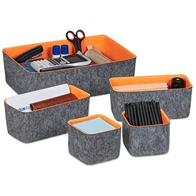 Relaxdays Organizadores para Cajones, Set de 5 Cajas Organizadoras para Armario, Cómoda, etc., 3 Tamaños, Gris/Naranja Relaxdays Organizadores para Cajones, Set de 5 Cajas Organizadoras para Armario, Cómoda, etc., 3 Tamaños, Gris/Naranja