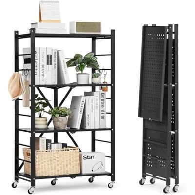VEVOR Estante de Almacenamiento Plegable de 4 Niveles con Ruedas 66 x 33 x 117 cm Estantería Metálica Móvil Resistente, sin Necesidad de Ensamblaje, Organizador para Garaje, Cocina, Sótano, Negro VEVOR Estante de Almacenamiento Plegable de 4 Niveles con Ruedas 66 x 33 x 117 cm Estantería Metálica Móvil Resistente, sin Necesidad de Ensamblaje, Organizador para Garaje, Cocina, Sótano, Negro