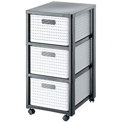 Rotho Country Contenedor rodante con 3 cajones en apariencia de ratán, Plástico (PP) sin BPA, blanco, 3 x A4/18l (37.5 x 32.5 x 71.2 cm) Rotho Country Contenedor rodante con 3 cajones en apariencia de ratán, Plástico (PP) sin BPA, blanco, 3 x A4/18l (37.5 x 32.5 x 71.2 cm)