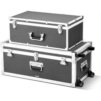 VEVOR Cajas de Transporte y Almacenamiento, Juego de 2 Piezas, Grande 763 x 392 x 312 mm, Pequeña 600 x 350 x 240 mm, Caja de Madera con Cerradura Asas de Metal Ruedas, para Viajes Equipo, Color Gris VEVOR Cajas de Transporte y Almacenamiento, Juego de 2 Piezas, Grande 763 x 392 x 312 mm, Pequeña 600 x 350 x 240 mm, Caja de Madera con Cerradura Asas de Metal Ruedas, para Viajes Equipo, Color Gris
