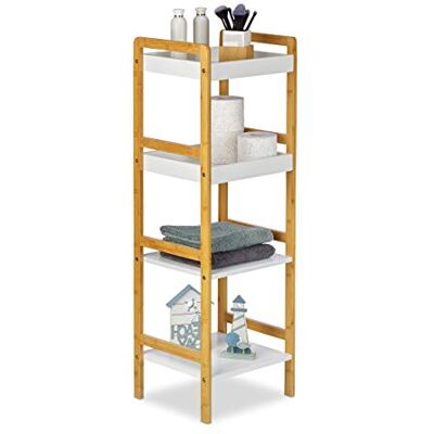Relaxdays estantería de baño, Alta, Organizador Abierto y de pie, estantes, marrón y Blanco, 110 x 36 x 33 cm Relaxdays estantería de baño, Alta, Organizador Abierto y de pie, estantes, marrón y Blanco, 110 x 36 x 33 cm