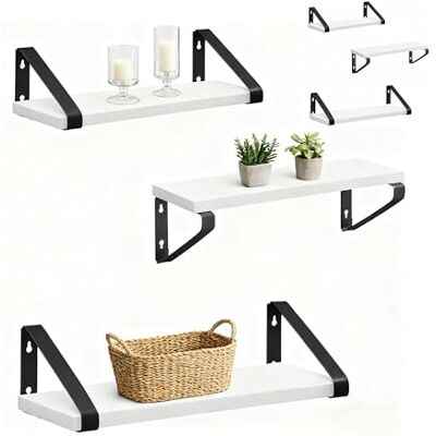 Relaxdays Set de 6 estanterías de Pared en Madera y Metal, 30/35/40 cm, Blanco, Ideales para Libros y decoración Relaxdays Set de 6 estanterías de Pared en Madera y Metal, 30/35/40 cm, Blanco, Ideales para Libros y decoración