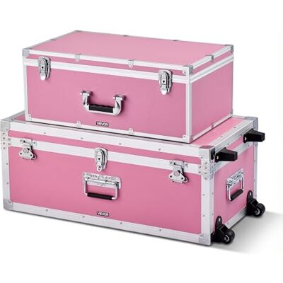 VEVOR Cajas de Transporte y Almacenamiento Juego de 2 Piezas, Pequeña 600 x 350 x 242 mm, Grande 816 x 452 x 460 mm con Ruedas, Maletín de Madera con Cerradura Asas Metálicas, para Viajes Equipo, Rosa VEVOR Cajas de Transporte y Almacenamiento Juego de 2 Piezas, Pequeña 600 x 350 x 242 mm, Grande 816 x 452 x 460 mm con Ruedas, Maletín de Madera con Cerradura Asas Metálicas, para Viajes Equipo, Rosa