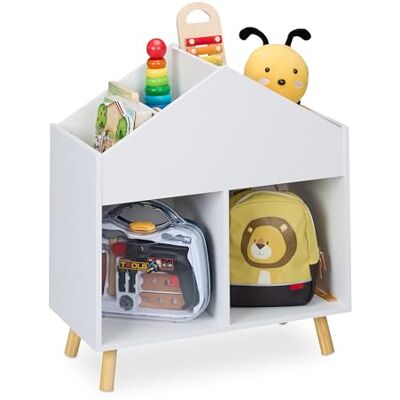 Relaxdays Estantería Infantil Casa, 67x60x30cm, Librería Niños 6 Estantes, Patas Madera, Mueble Juguetes, Blanco/Natural Relaxdays Estantería Infantil Casa, 67x60x30cm, Librería Niños 6 Estantes, Patas Madera, Mueble Juguetes, Blanco/Natural