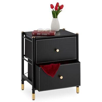 Relaxdays Cómoda con 2 Cajones, 55,5 x 46 x 33 cm, Aparadora de Acero y MDF, Mueble Pasillo o Dormitorio, Negro y Dorado Relaxdays Cómoda con 2 Cajones, 55,5 x 46 x 33 cm, Aparadora de Acero y MDF, Mueble Pasillo o Dormitorio, Negro y Dorado