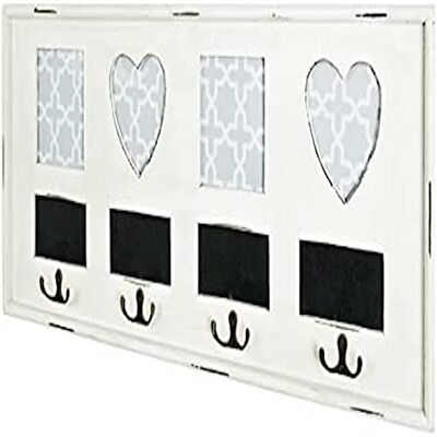 HAKU Perchero de pared colgador riel de ganchos de MDF lacado en blanco antiguo, madera maciza lacada en blanco antiguo y metal, Medidas: An 63 cm x Al 26 cm x Pr 3 cm, Estilo: industrial HAKU Perchero de pared colgador riel de ganchos de MDF lacado en blanco antiguo, madera maciza lacada en blanco antiguo y metal, Medidas: An 63 cm x Al 26 cm x Pr 3 cm, Estilo: industrial