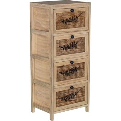 AlexandreHouse CAJONERA MADERA C/4 CAJONES MIMBRE DECO. HOJA, MADERA PAULOW_40X30X94CM CAJONES:36X28X19CM AlexandreHouse CAJONERA MADERA C/4 CAJONES MIMBRE DECO. HOJA, MADERA PAULOW_40X30X94CM CAJONES:36X28X19CM