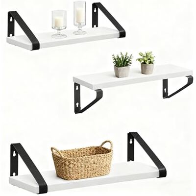 Relaxdays Set de 3 estanterías de Pared Efecto Madera y Metal, Medidas 30, 35 y 40 cm, Blanca, para Libros y decoración Relaxdays Set de 3 estanterías de Pared Efecto Madera y Metal, Medidas 30, 35 y 40 cm, Blanca, para Libros y decoración
