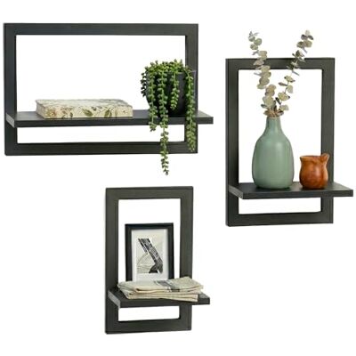 Relaxdays Estantería de Pared, Juego de 3 Unidades, Metal y MDF, 3 tamaños, Estante Flotante para Marcos de Fotos y decoración, salón, Pasillo, Color Negro Relaxdays Estantería de Pared, Juego de 3 Unidades, Metal y MDF, 3 tamaños, Estante Flotante para Marcos de Fotos y decoración, salón, Pasillo, Color Negro