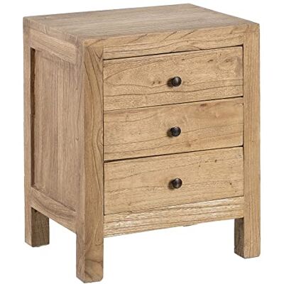 LOLAhome Mesita de Noche con 3 cajones Natural de Madera de Mindi de43x34x55 cm LOLAhome Mesita de Noche con 3 cajones Natural de Madera de Mindi de43x34x55 cm