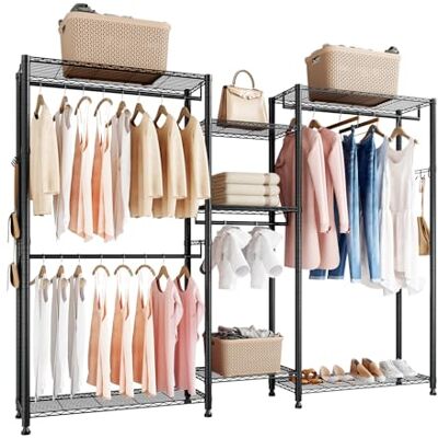 VEVOR Perchero Ajustable, con 4 Barras y Capacidad de Carga de 385,5 kg, 7 Estantes y 8 Ganchos, Ideal para Dormitorio, Tienda de Ropa, Guardarropa y Pasillo, Color Negro, 186,95 x 38 x 192 cm VEVOR Perchero Ajustable, con 4 Barras y Capacidad de Carga de 385,5 kg, 7 Estantes y 8 Ganchos, Ideal para Dormitorio, Tienda de Ropa, Guardarropa y Pasillo, Color Negro, 186,95 x 38 x 192 cm