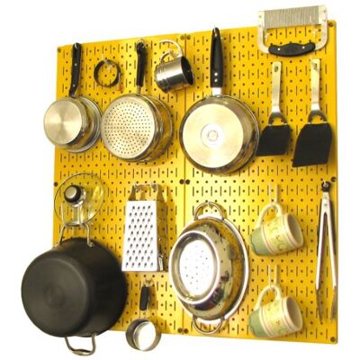 Wall Control Kit de Almacenamiento y organización de Paneles Perforados de Cocina con Panel Perforado Amarillo y Accesorios Blancos Wall Control Kit de Almacenamiento y organización de Paneles Perforados de Cocina con Panel Perforado Amarillo y Accesorios Blancos