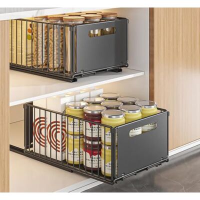 Zstar 2 cajones telescópicos, organizador de armario plegable y extensible, estantes de almacenamiento para armarios de cocina, L, altura 19 cm Zstar 2 cajones telescópicos, organizador de armario plegable y extensible, estantes de almacenamiento para armarios de cocina, L, altura 19 cm