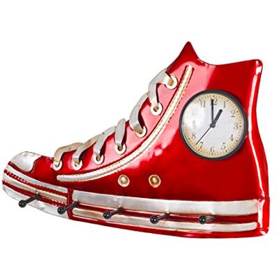HAKU Perchero de pared metal panel perchero riel de ganchos de metal lacado en rojo con aspecto 3D, con reloj y 5 ganchos, Medidas: An 50 x Al 31 x Pr 6 cm, Estilo: industrial HAKU Perchero de pared metal panel perchero riel de ganchos de metal lacado en rojo con aspecto 3D, con reloj y 5 ganchos, Medidas: An 50 x Al 31 x Pr 6 cm, Estilo: industrial