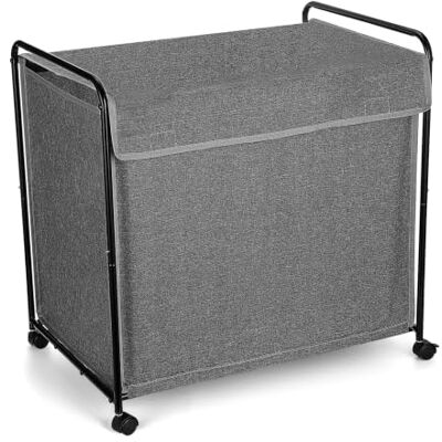 VINATO 110L Cesto de Ropa con Tapa y Ruedas, Gran Cesto de Almacenamiento Móvil de Tela Oxford con Estructura Metálica Robusta, Cesta con Asa para Ropa, Juguetes, Envases Retornables – Gris VINATO 110L Cesto de Ropa con Tapa y Ruedas, Gran Cesto de Almacenamiento Móvil de Tela Oxford con Estructura Metálica Robusta, Cesta con Asa para Ropa, Juguetes, Envases Retornables – Gris