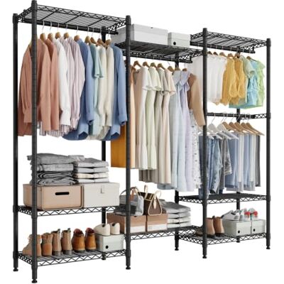 Mondeer Armario abierto, perchero con estantes de metal Armario alto de 180 cm con 4 barras para ropa, 8 estantes ajustables, soporta hasta 390 kg para vestidor, color negro Mondeer Armario abierto, perchero con estantes de metal Armario alto de 180 cm con 4 barras para ropa, 8 estantes ajustables, soporta hasta 390 kg para vestidor, color negro